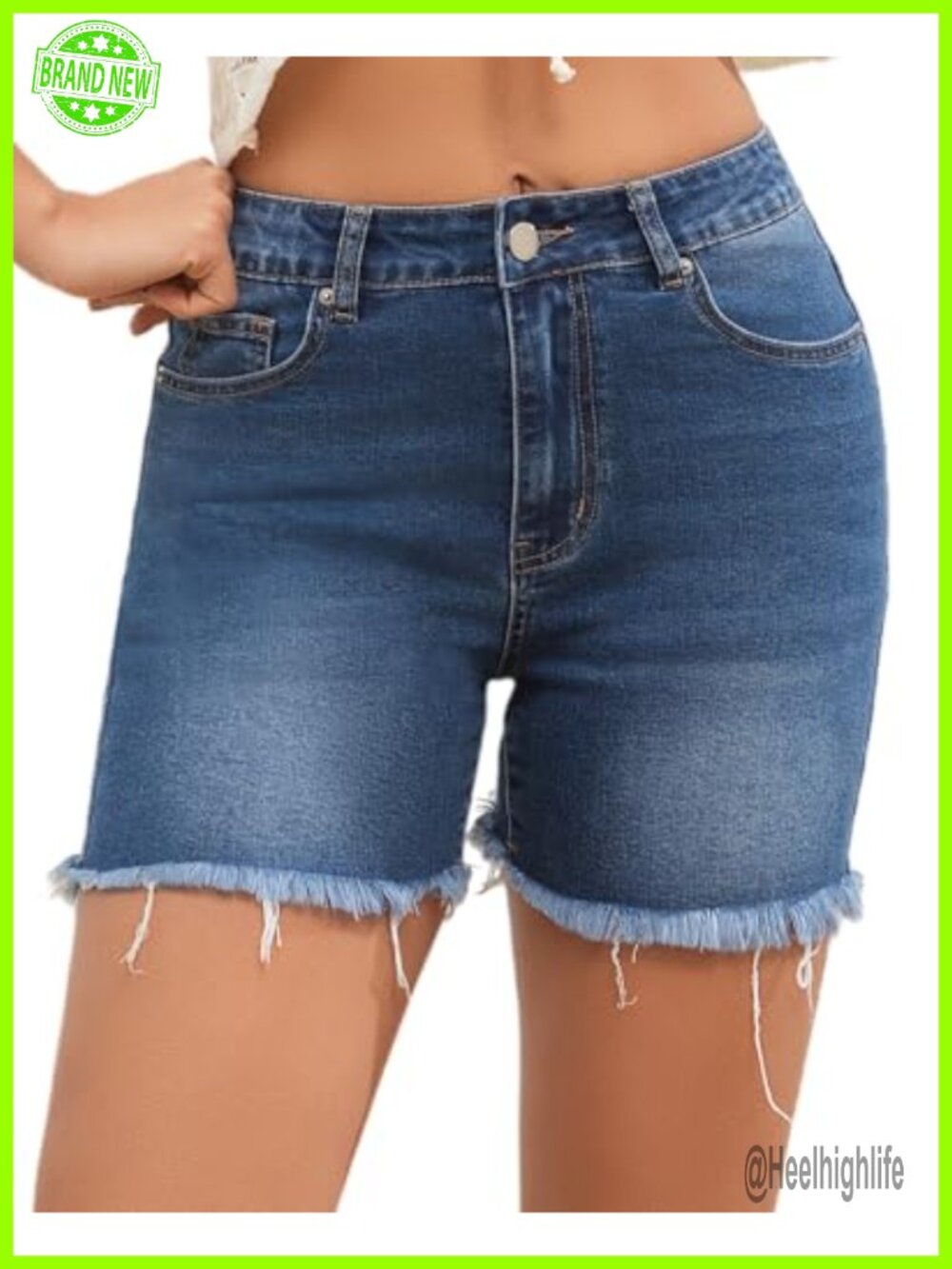 High Waisted Denim Jean Shorts Womens Stretchy Ripped Frayed Hem Casual Summer